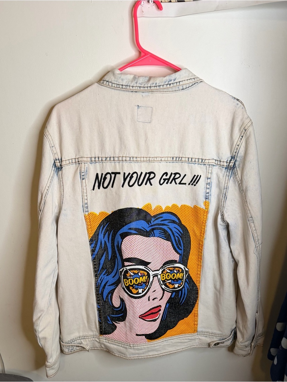 Boom Boom Jeans White Denim Jean Jacket with Pop Art Graphic